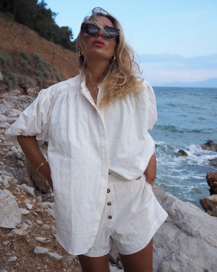 Instagram post by @mewes.mewes for SHONA JOY. Caption reads: Peloponnese with @shonajoy / more in their journal....