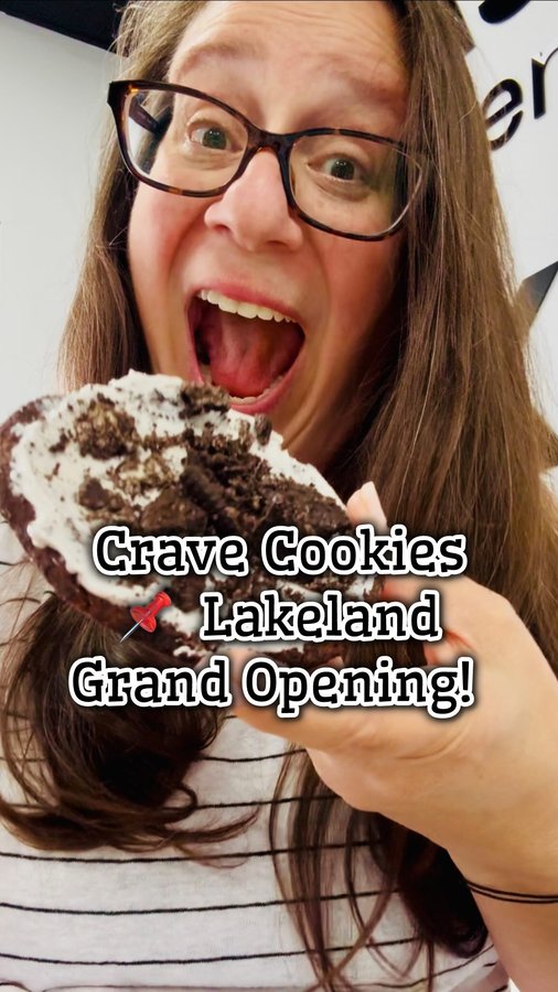 Instagram post by @tampafoodmom for Crave Cookies. Caption reads: [...] Hey Cookie Monsters… @thecravecookies newest....