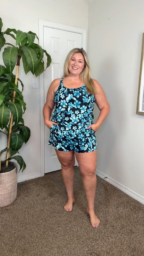 Instagram post by @taren_denise for BloomChic. Caption reads: New colors in my fav @bloomchic swim romper....