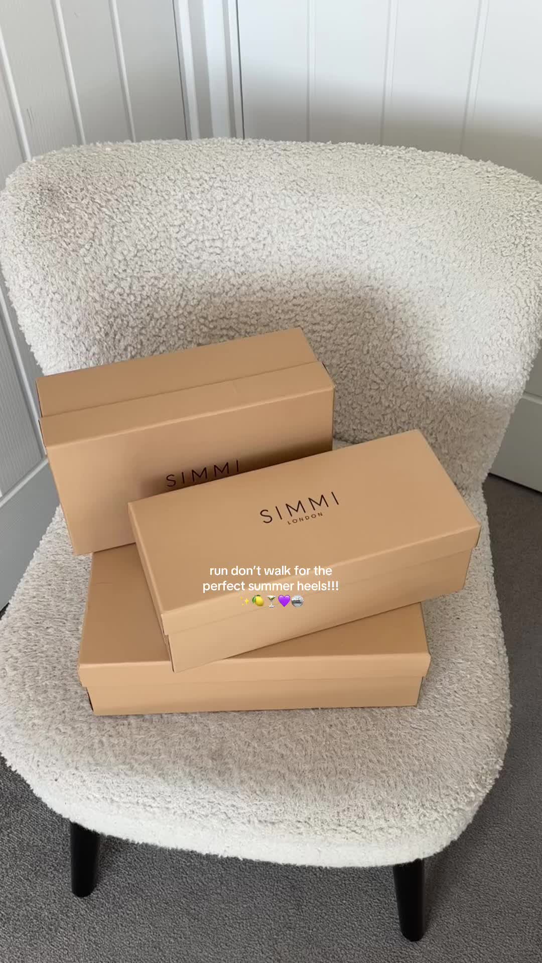 TikTok post by @oliviamrose for Simmi London. Caption reads: [...] 🫶🏼✨🕺🦋🪩⭐️🌴 linked them in my bio....