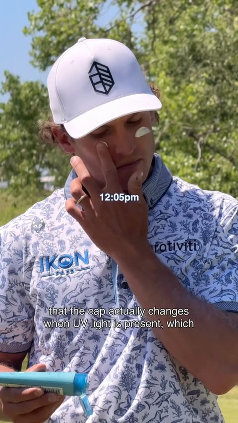 Instagram post by @jamesnicholasgolf for Blue Lizard Australian Sunscreen. Caption reads: Day in the life of a pro golfer 🏌️☀️ w/....