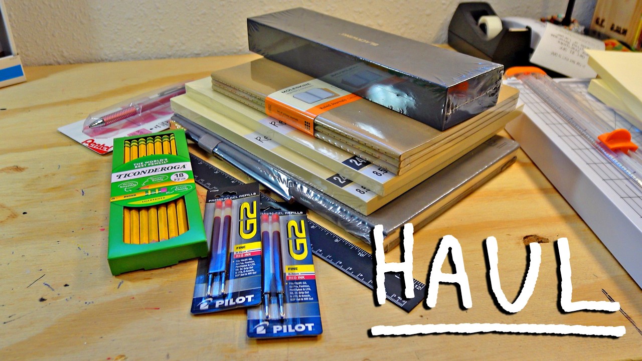 YouTube post by @GareTheBear for Lochby. Caption reads: Feeding My Stationery Addiction (again).