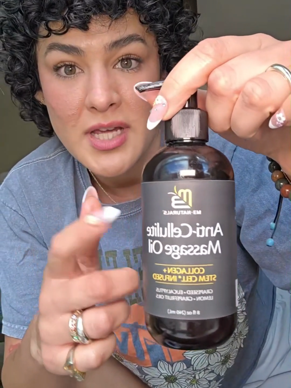 TikTok post by @og_makeupartistry for M3 Naturals. Caption reads: @M3 Naturals #anticellulitemassage #bodyoil [...].
