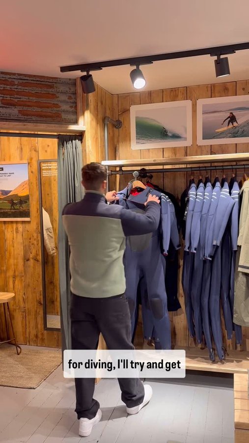 Instagram post by @giosdiving for Finisterre. Caption reads: @finisterre has just opened a brand new shop in....