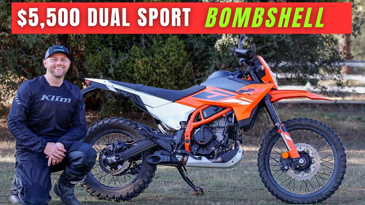 YouTube post by @BigRockMoto for Mosko Moto. Caption reads: KTM 390 Enduro R In-Depth Review | The Dual Sport....