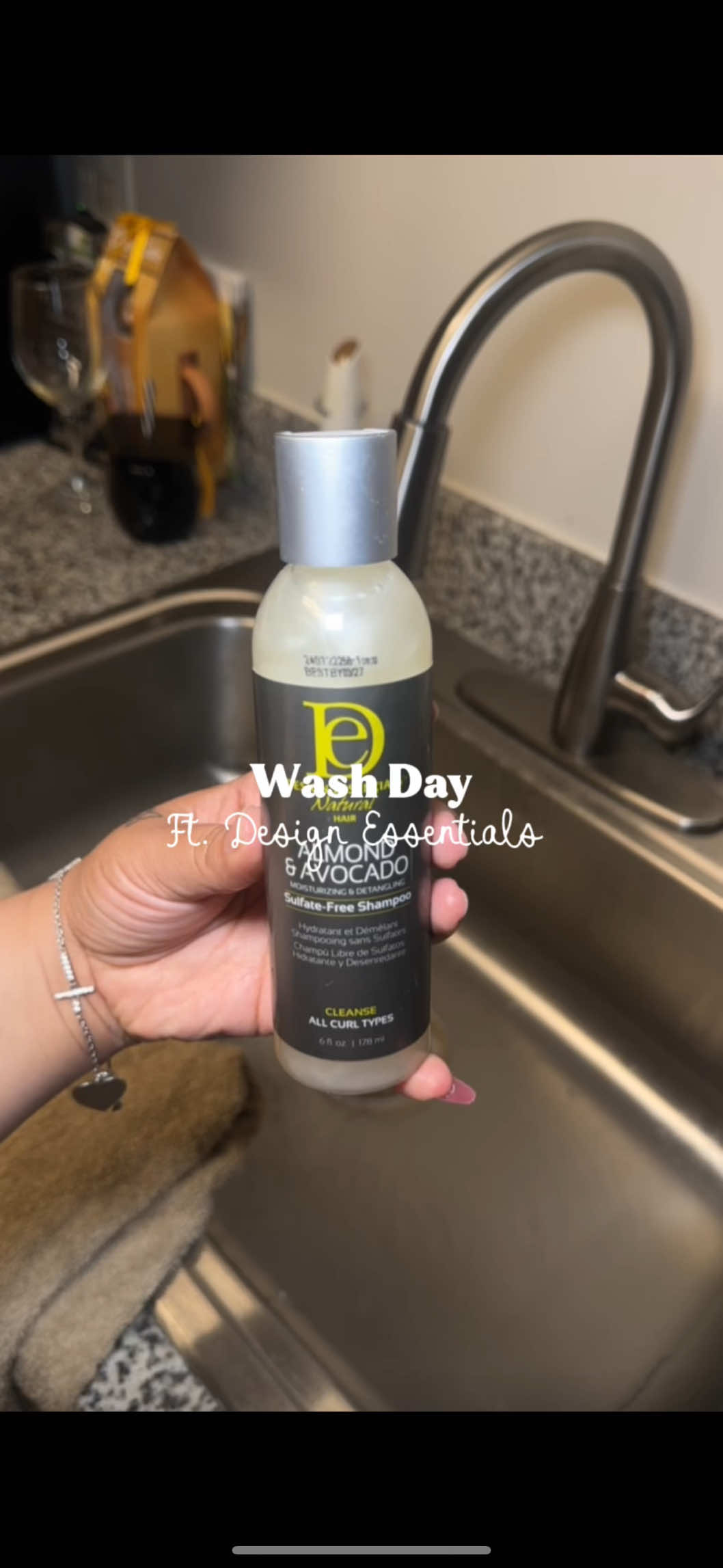 TikTok post by @sparkleedavis for Design Essentials. Caption reads: [...] the almond and avocado line from....