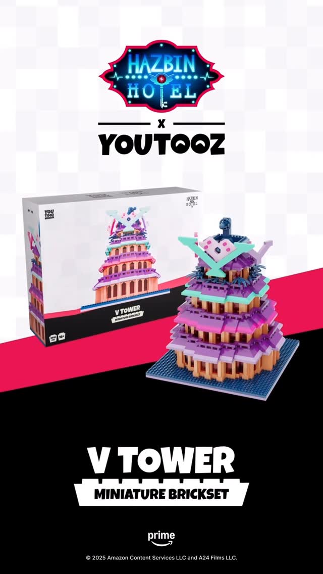 Instagram post by @spindlehorsetoons for Youtooz. Caption reads: V TOWER Mini Brickset is COMING 🤩 #youtooz....