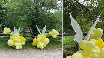 YouTube post by @askmeforaballoon for KetieStory. Caption reads: Balloon Garland & Electric Butterflies With Lights.
