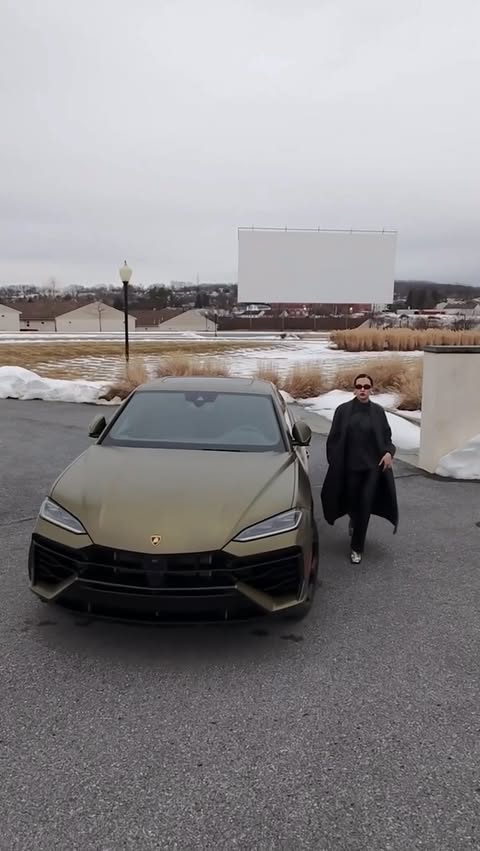 Instagram post by @karinabnyc for Lamborghini. Caption reads: An end-of-winter retreat in the new Lamborghini....