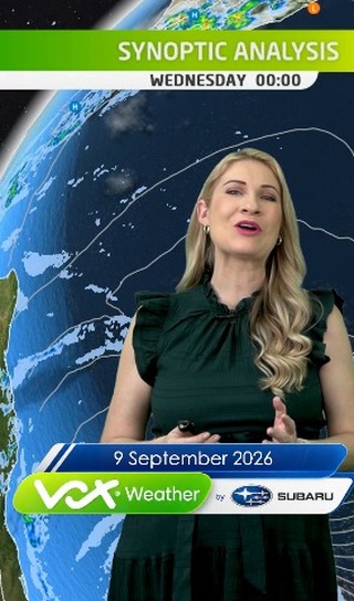 Instagram post by @voxweathergirls for Subaru of America. Caption reads: 09 September 2026 | Vox Weather Forecast brought....