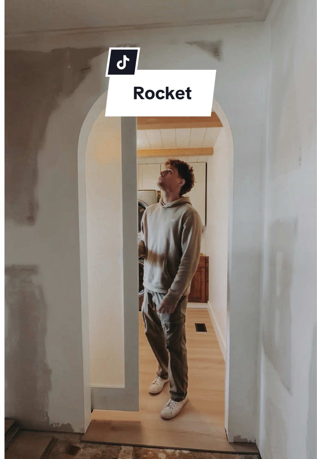 TikTok post by @drewpow for Rocket Mortgage. Caption reads: #ad Partnered with @Rocket  Renovating can take a....