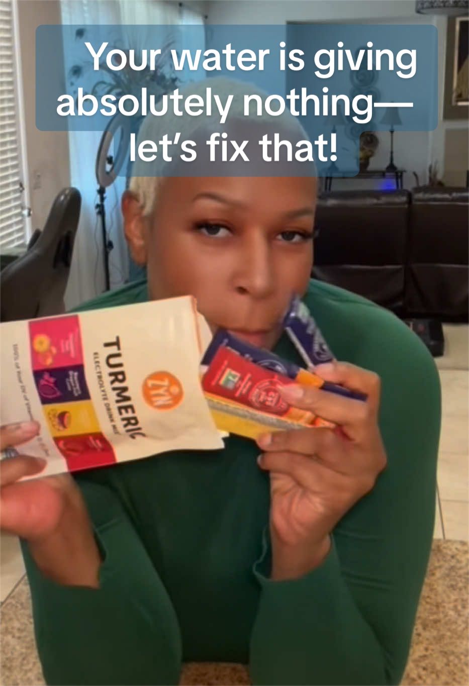 TikTok post by @regalascendant for Drink ZYN. Caption reads: [...] #electrolytes #hydration #wellness @Drink....