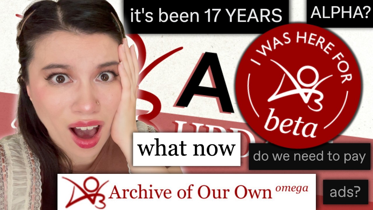 YouTube post by @ColeyDoesThings for Sakura The Club. Caption reads: AO3 IS FINALLY OUT OF BETA.