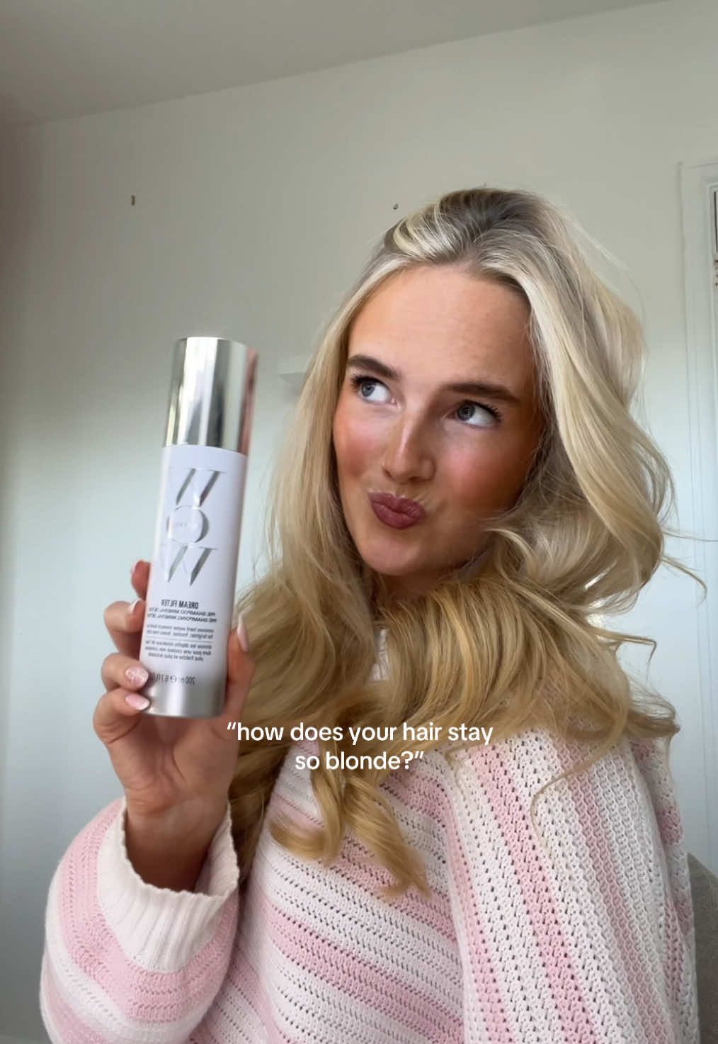 TikTok post by @lucyscarlett_ for Color Wow Hair. Caption reads: my fave #fyp #foryou #girly #haircare #blonde....