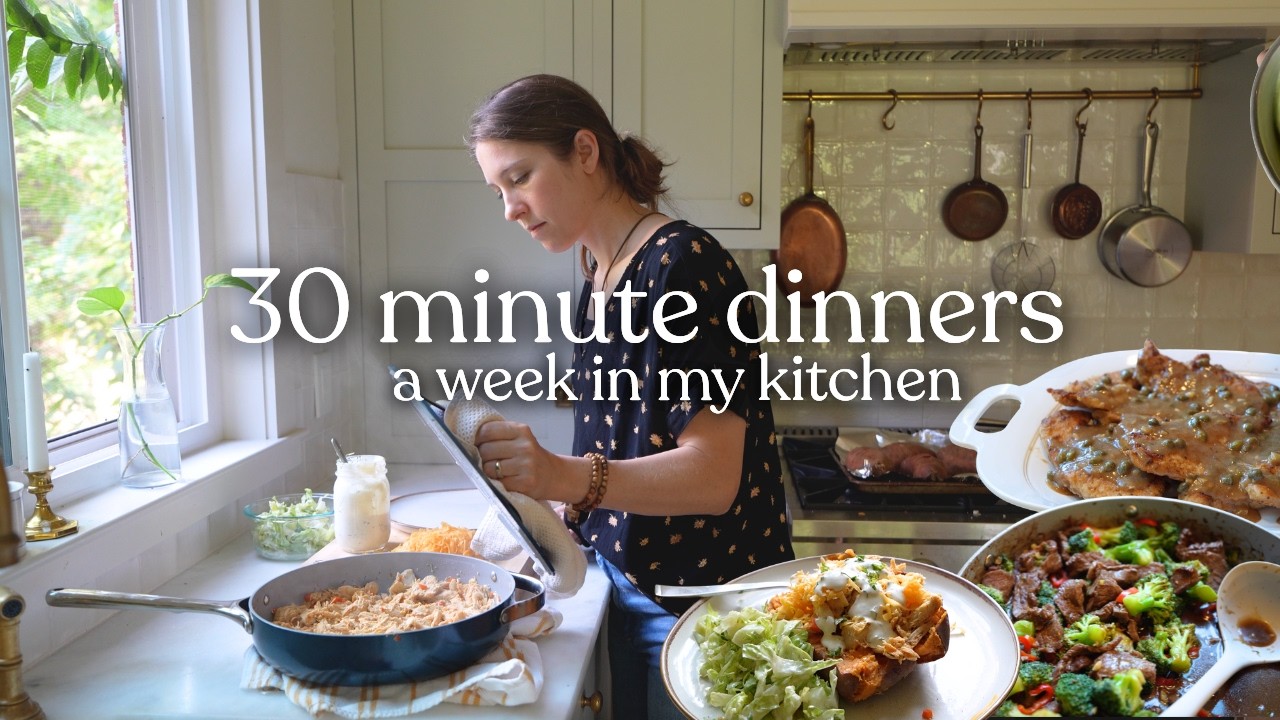YouTube post by @christinesnotebook for Birch. Caption reads: 30-Minute Dinners Your Family Will Love | A Week....