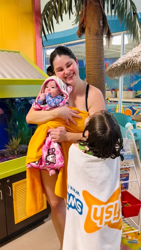 Instagram post by @lifewithashleyann for Goldfish Swim School. Caption reads: a big thank you to @goldfishswimschool for taking....