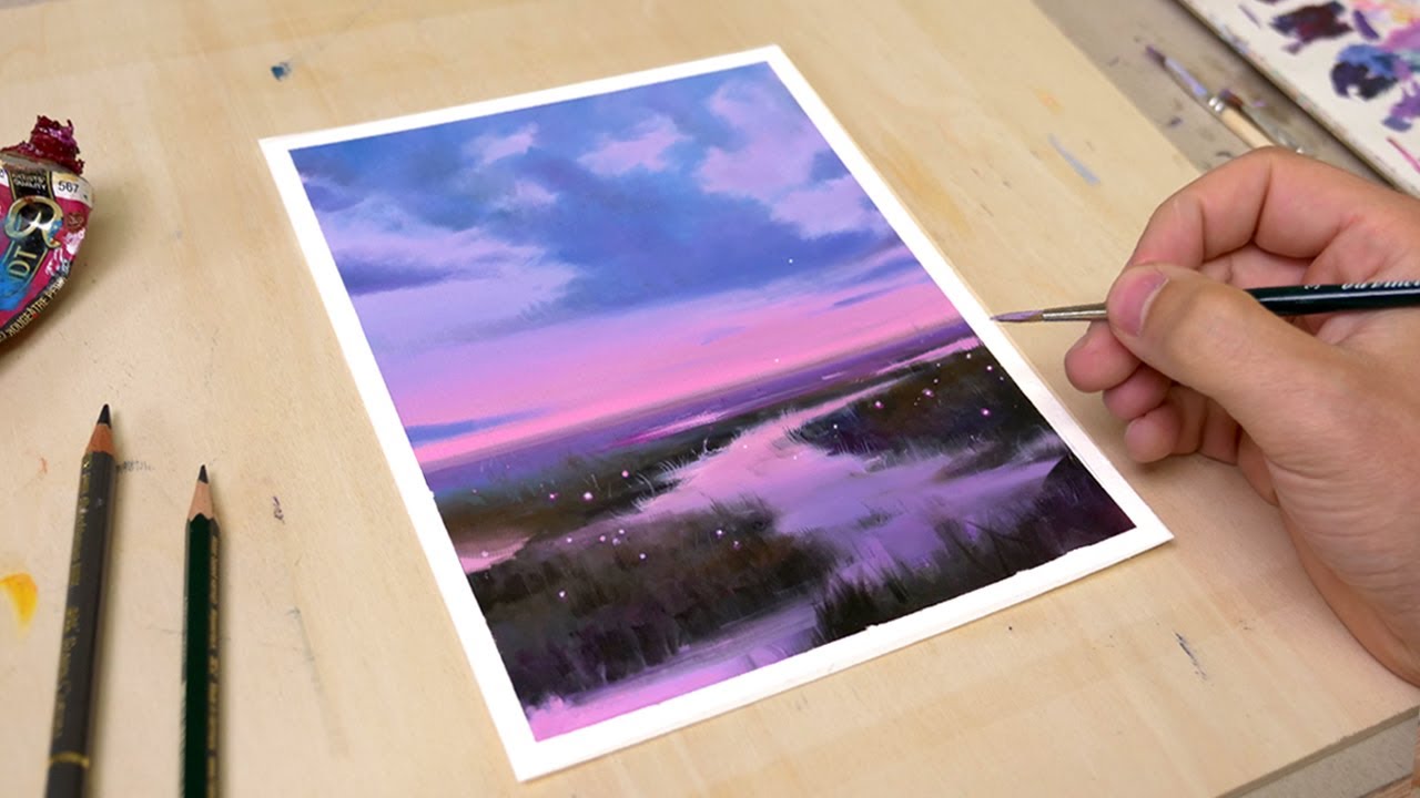 YouTube post by @AlpayEfe for Trekell Art Supplies. Caption reads: How to paint a MAGICAL landscape || OIL PAINTING....