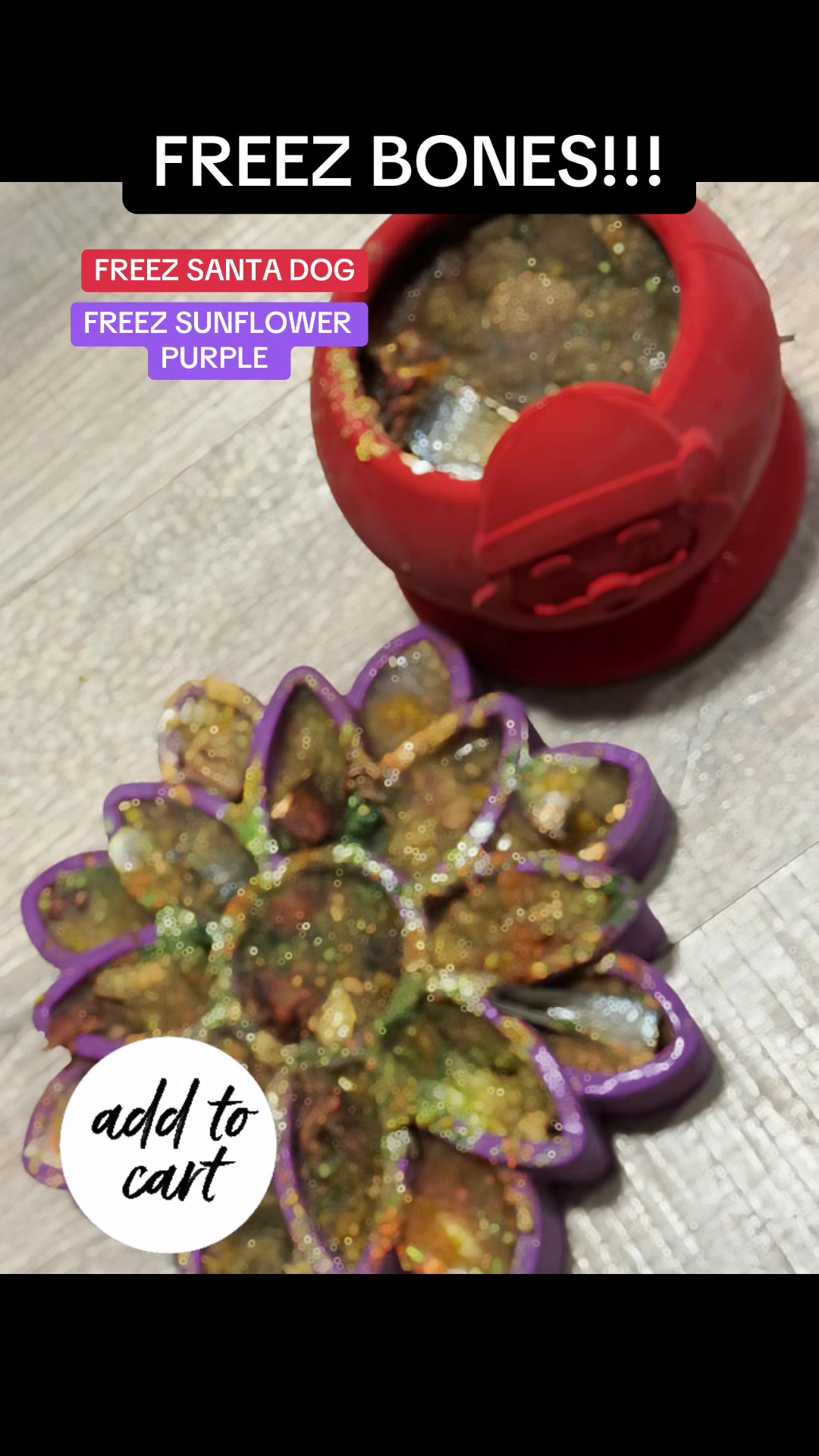 TikTok post by @lunalilyandgremlin for Freezbone. Caption reads: @Freezbone HERE ARE MY GIRLS LOVING THEIR FROZEN....