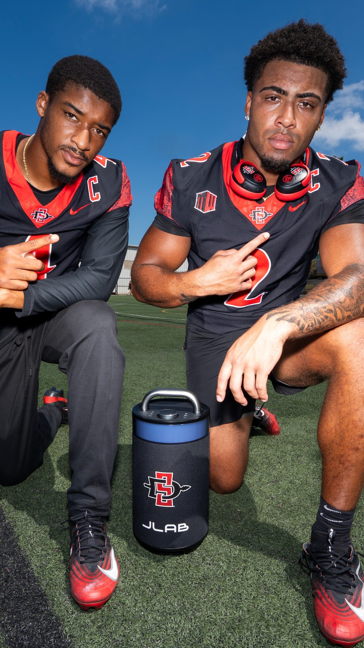 Instagram post by @jaydendenegal_1 for JLab. Caption reads: Game time. Max volume.🏈🎶

From The Lab to The....