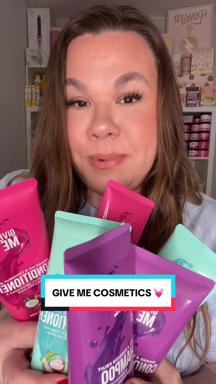 TikTok post by @jadeybabexo for Give Me Cosmetics. Caption reads: @Give Me Cosmetics Shampoo and conditioner [...].