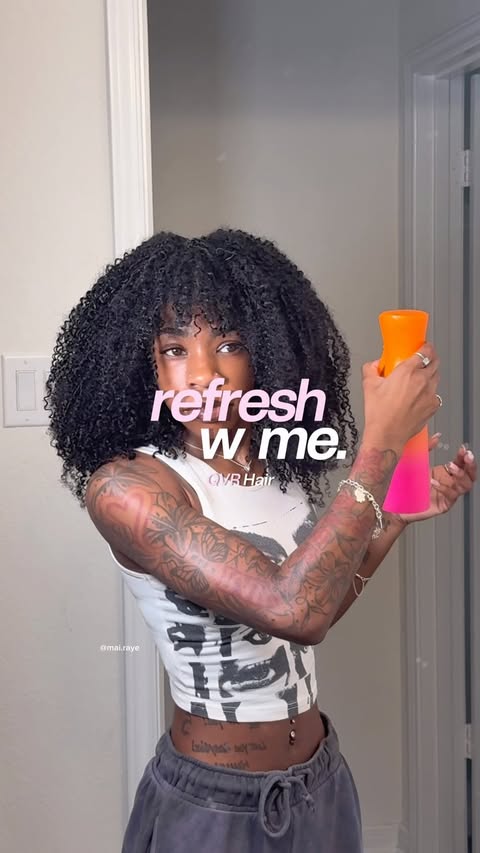 Instagram post by @mai.raye for QVR Hair. Caption reads: refresh my hair w me🫧 trying the no leave-out....