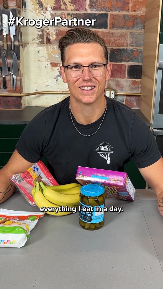 Instagram post by @mythicalkitchen for Kroger. Caption reads: #ad Ever wonder what @mythicalchefjosh eats in a....