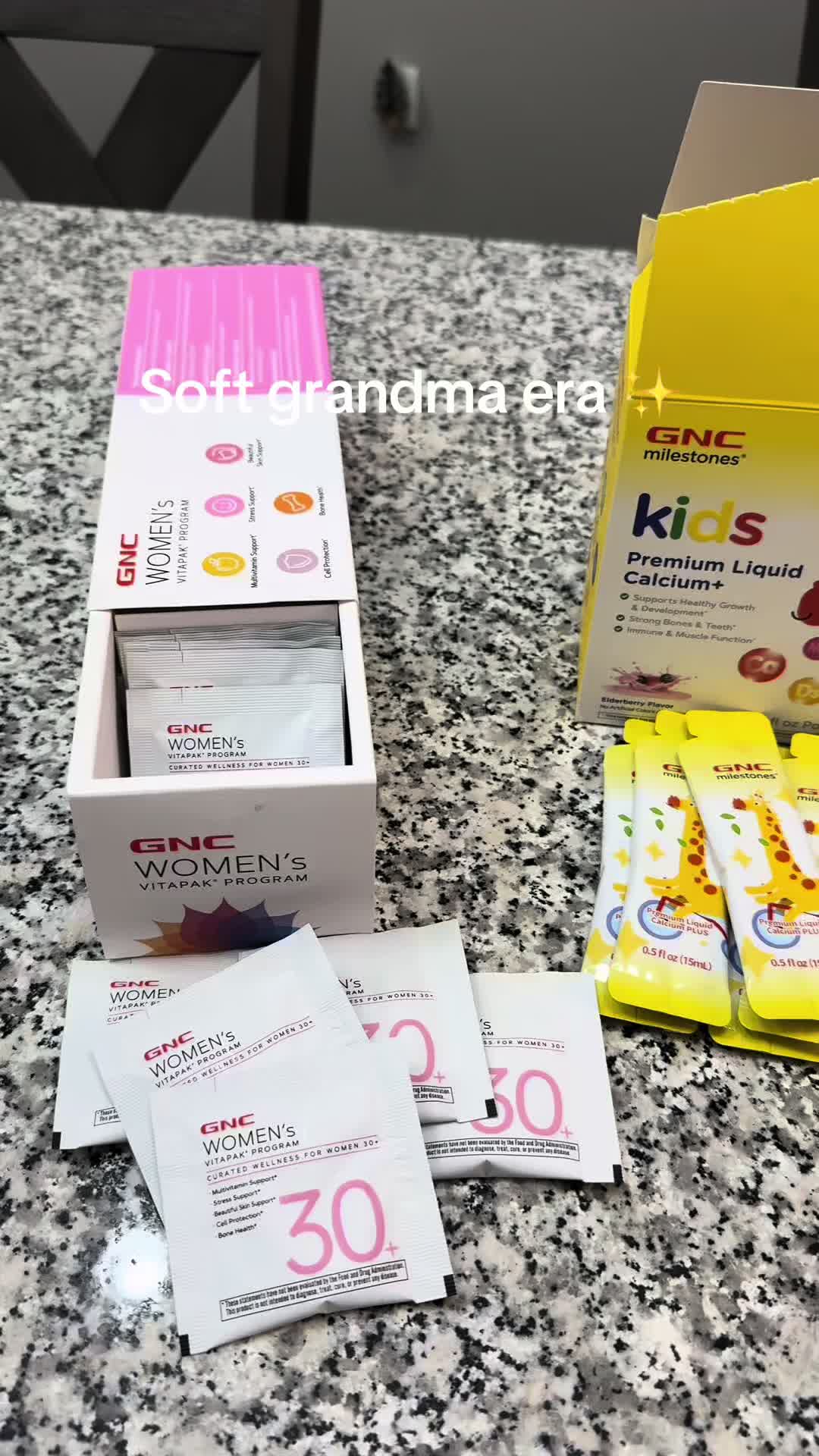 TikTok post by @stac_mil for GNC. Caption reads: [...] calcium 🦴 Daily bone & growth support. @GNC....