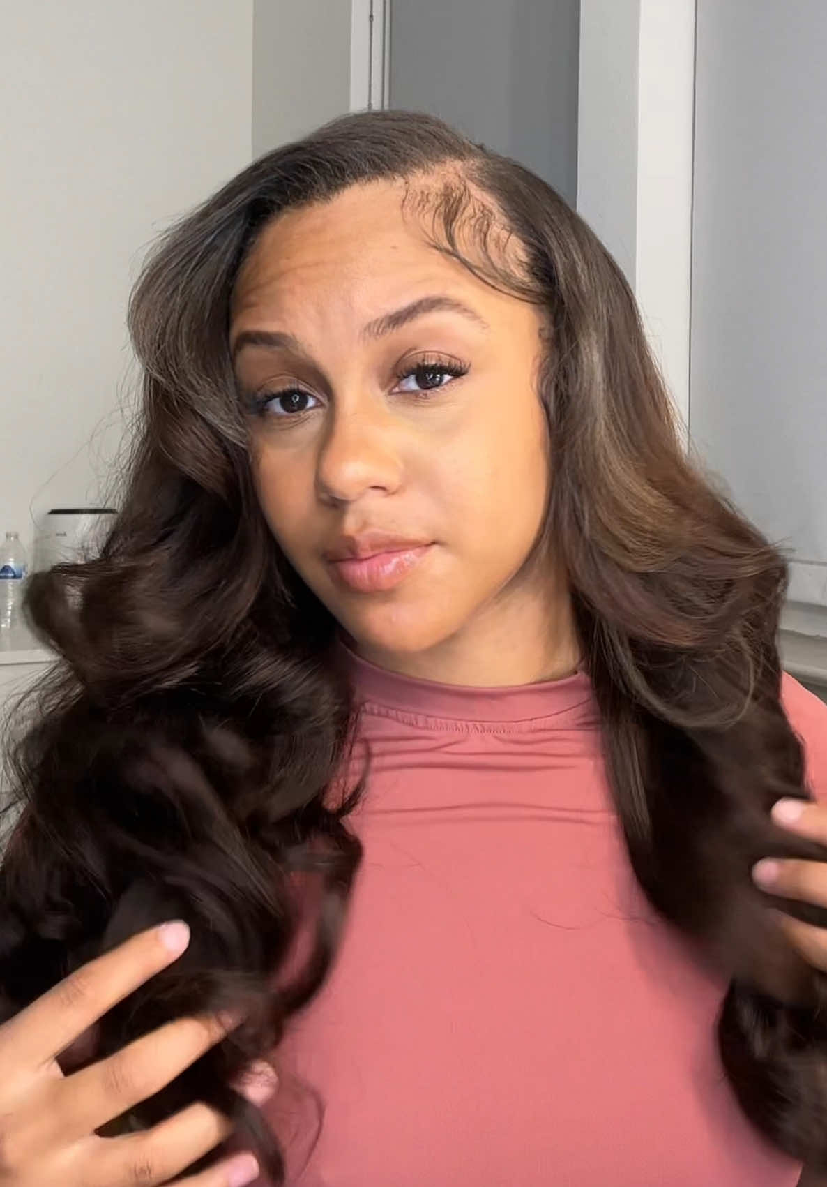 TikTok post by @lakiamarie for Mscoco Hair. Caption reads: @Mscoco Hair #wiginstall #gluelesswig #upartwig .