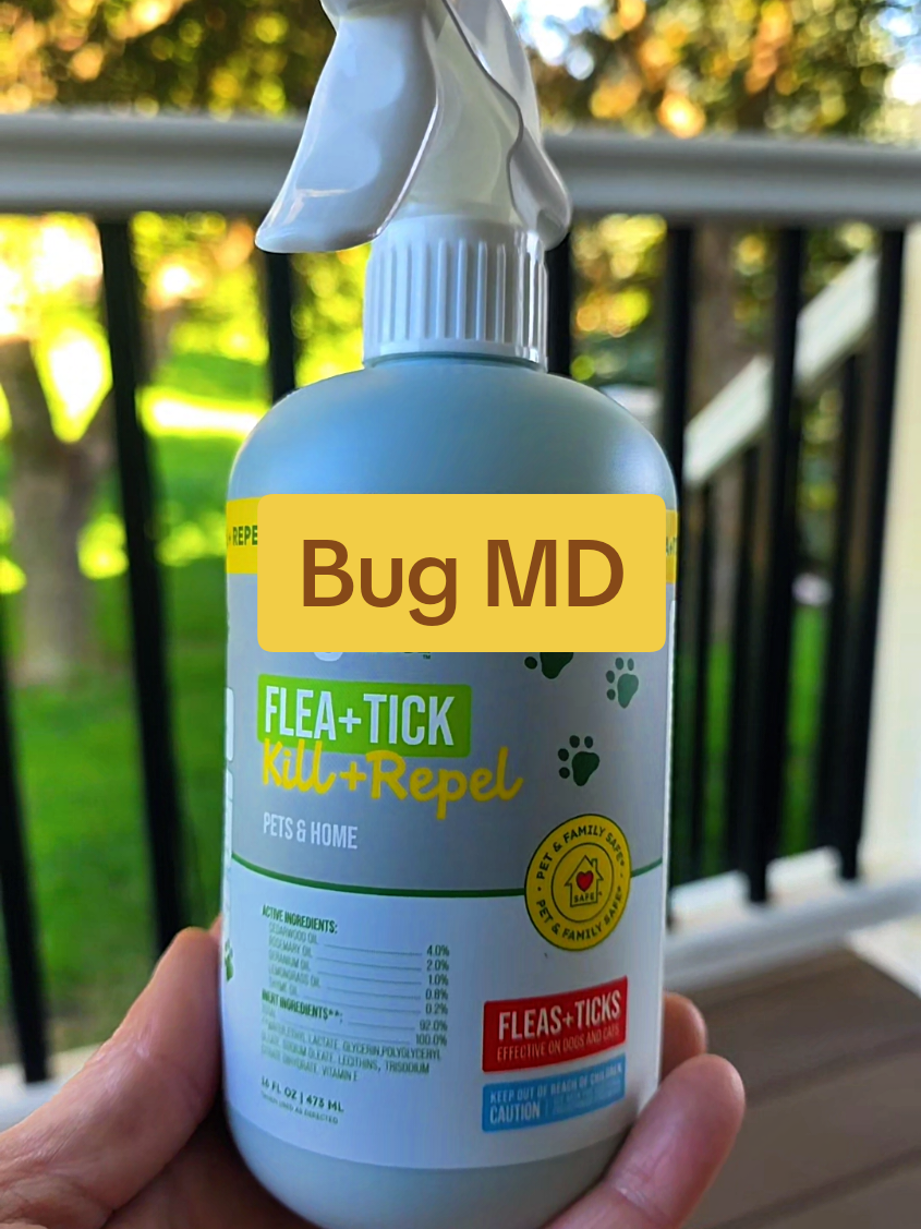 TikTok post by @shorkiebros for BugMD. Caption reads: [...] fleas and ticks without chemicals. #bugmd....