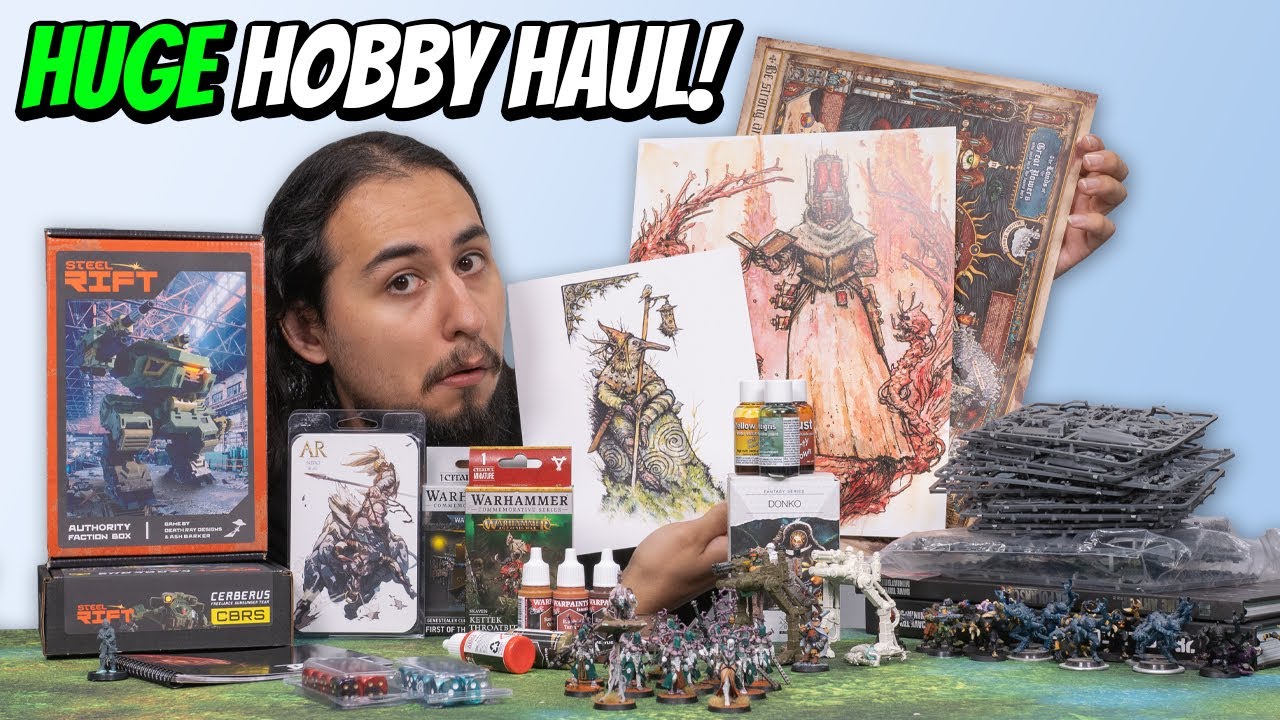 YouTube post by @EonsOfBattle for MyMiniFactory. Caption reads: I Spent TOO MUCH Money at The Nova Open!!!.