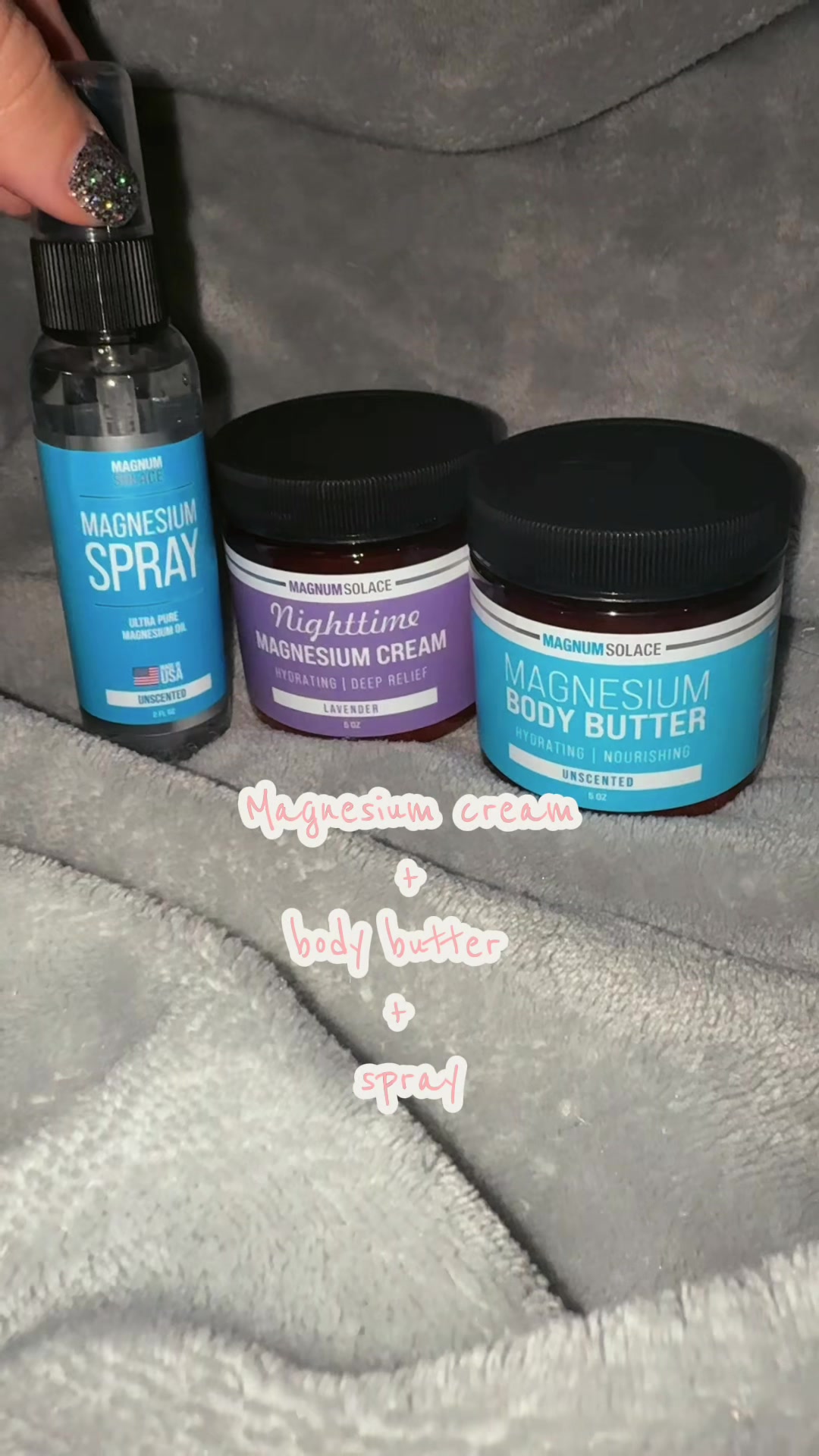 TikTok post by @laurenmademebuyit for Magnum Solace. Caption reads: [...] 🌙✨ This magnesium body care set by @Magnum....