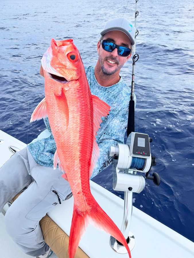 Instagram post by @captnickstanczyk for Mustad Fishing. Caption reads: Been some Queens around lately! 

We caught this....