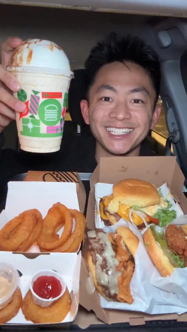 Instagram post by @thejcheneats for Shake Shack. Caption reads: Trying @shakeshack NEW Big Shack Burger 🍔

#food....