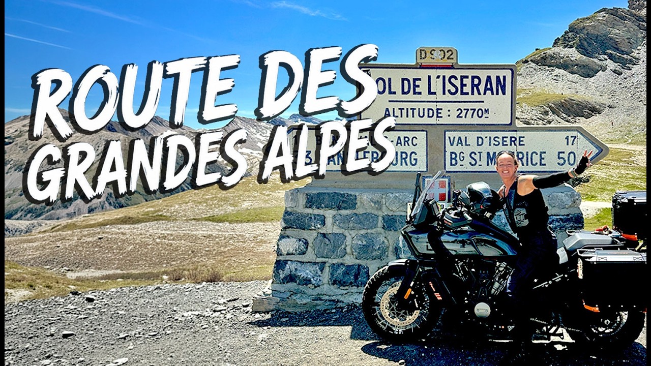 YouTube post by @VTWINTOURS for Carpuride. Caption reads: ROUTE DES GRANDES ALPES – Riding the highest....