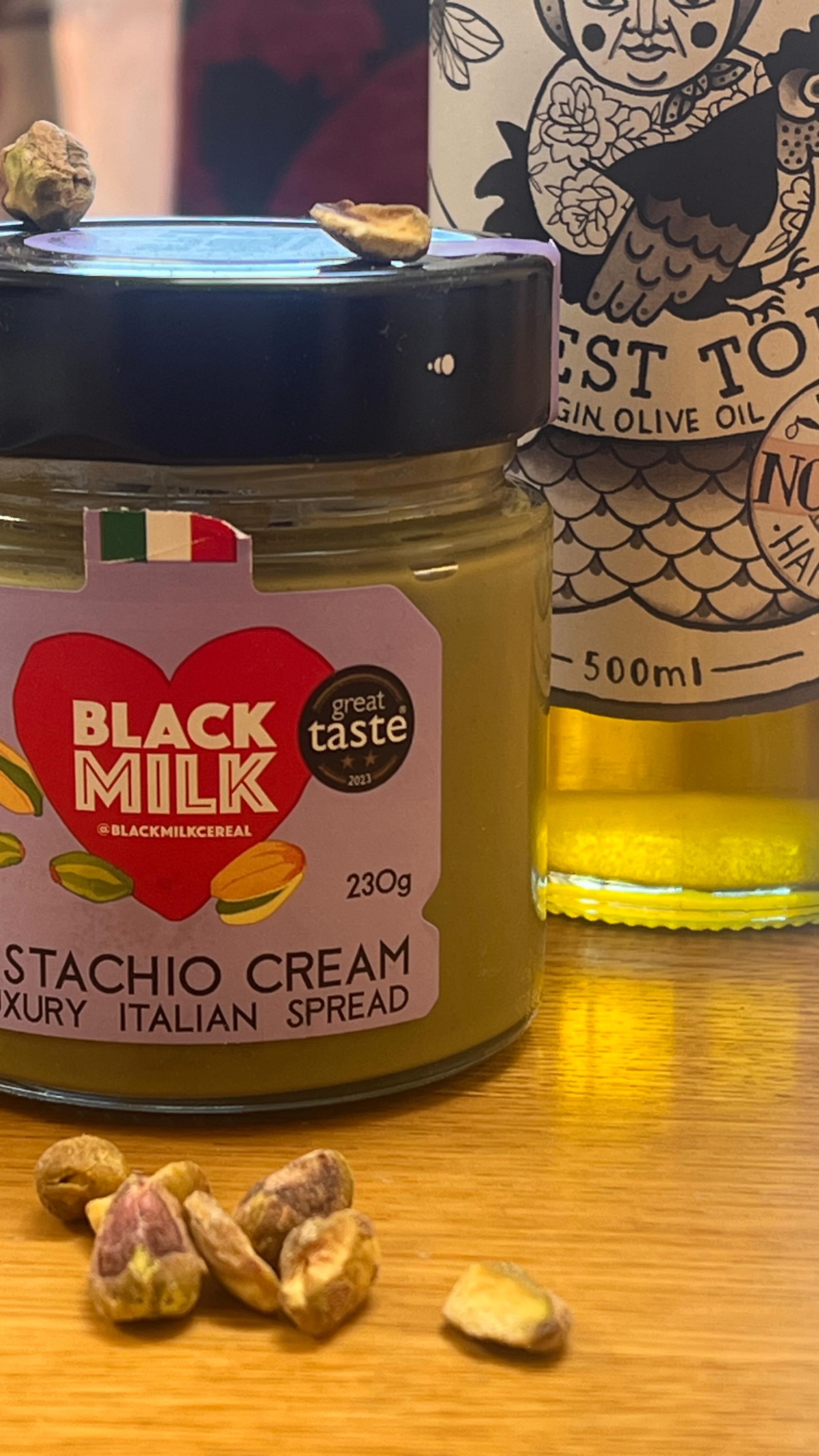 Instagram post by @arupdasgupta for Black Milk. Caption reads: Pistachio, Olive Oil & orange cake - 
I’d happily....