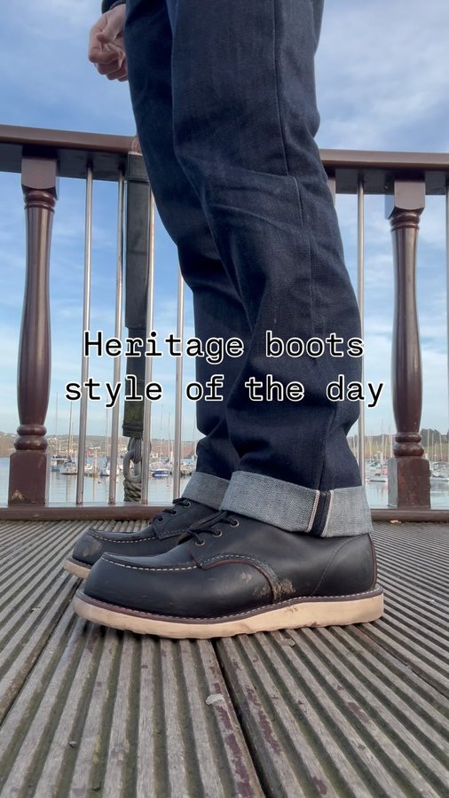 Instagram post by @joey_sam_blue for Red Wing Shoes. Caption reads: Starting the week in Workwear style with Redwing....