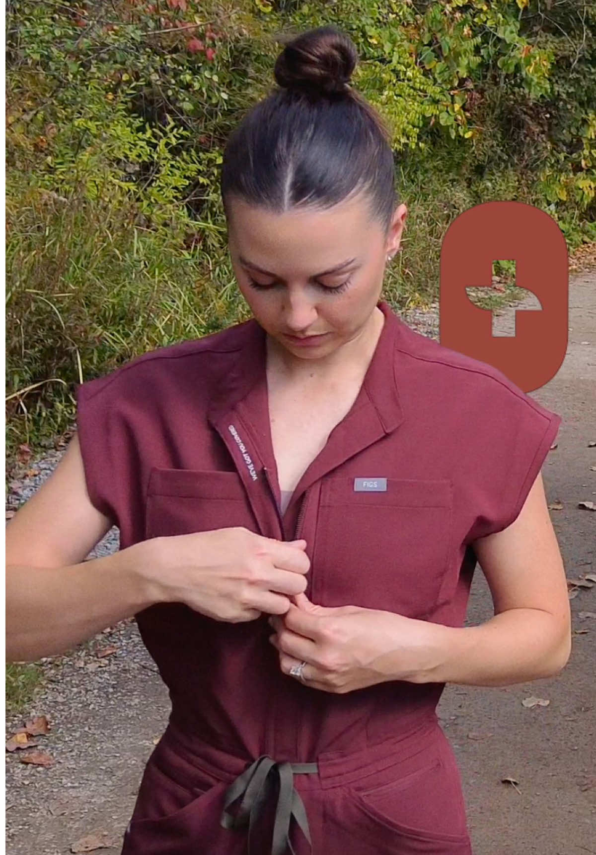 TikTok post by @yournursingeducator for FIGS. Caption reads: fall figs drop 🤎🤎🤎 the walnut colour >>>> [...].