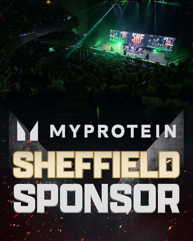 Instagram post by @sbdsheffield for Myprotein. Caption reads: Myprotein is the official nutrition partner of....