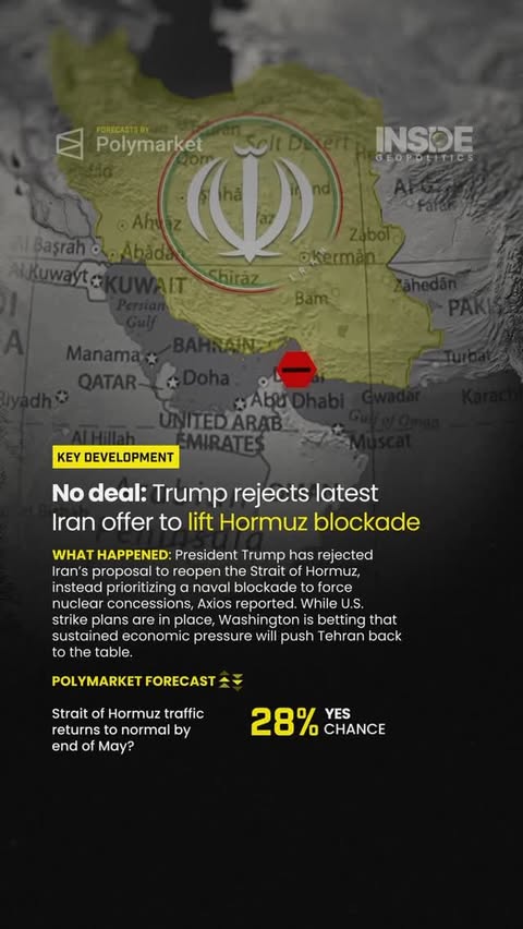 Instagram post by @insidegeopolitics for Polymarket. Caption reads: [...] to the table. Forecast presented by....