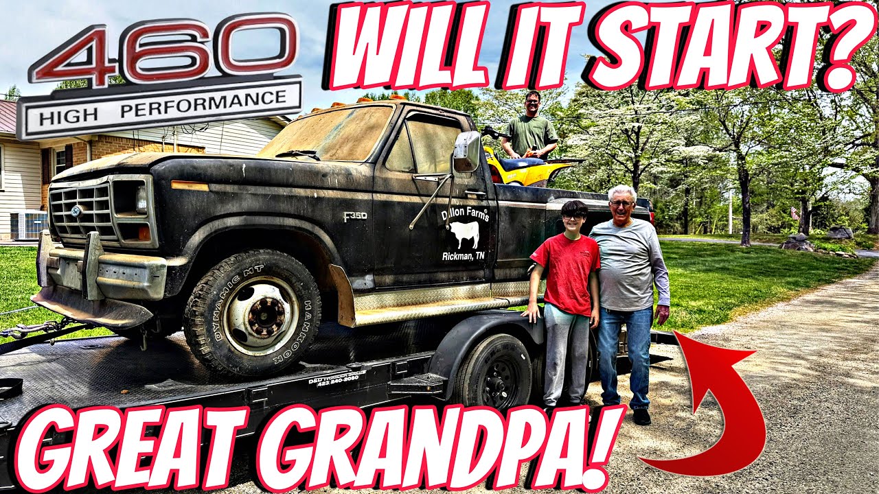 YouTube post by @Sleeperdude for Raycon. Caption reads: Big Block Bull Nose F350 Parked For Years! Will It....
