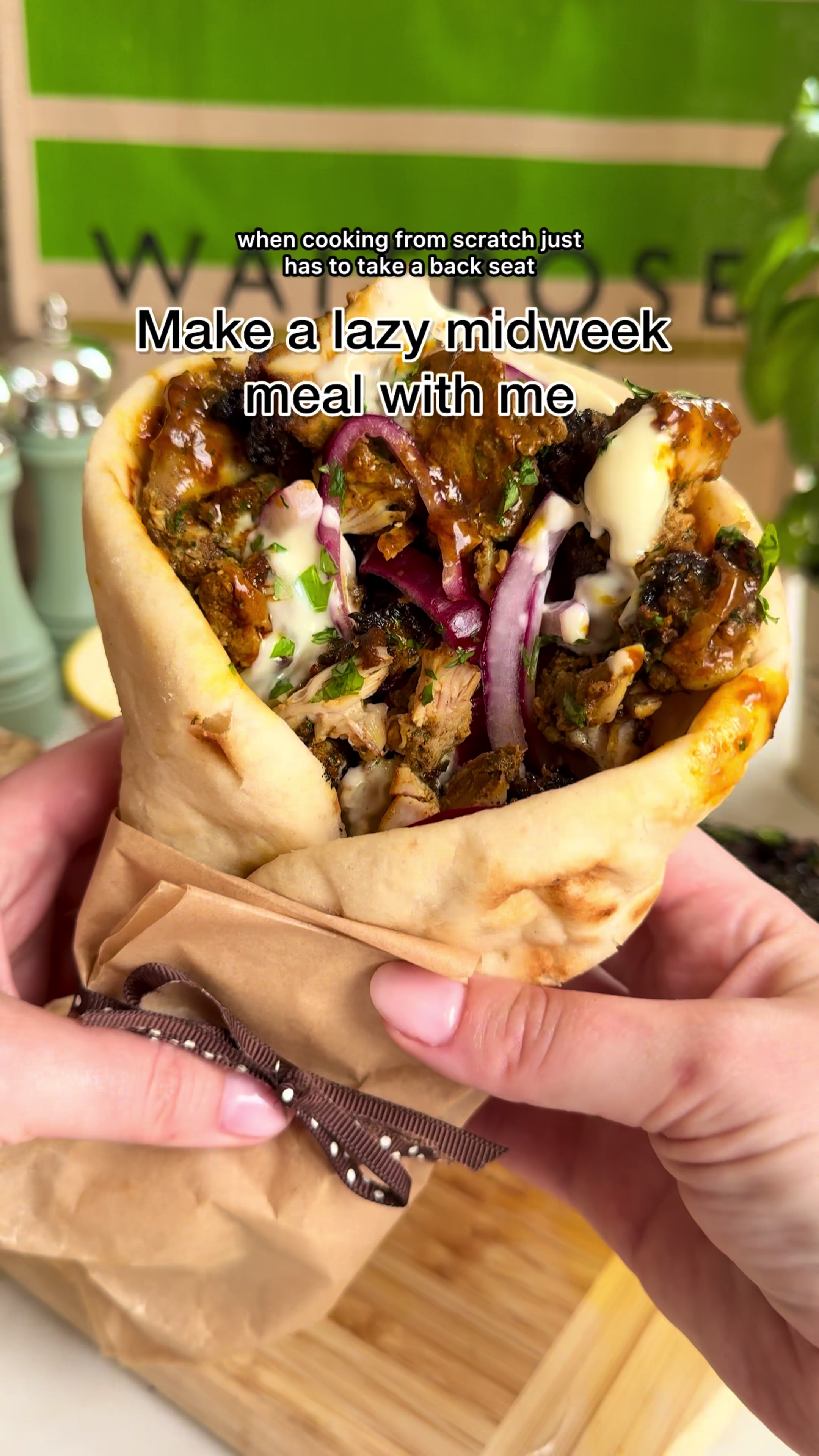 TikTok post by @nikittalouise1 for Waitrose. Caption reads: Mid week dinners no longer have to lack flavour....