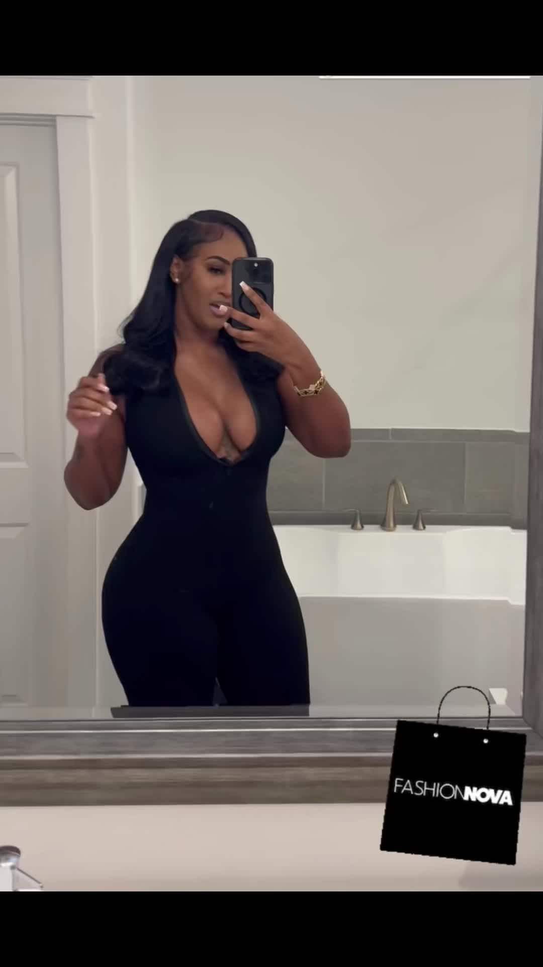 TikTok post by an influencer for Fashion Nova. Caption reads: @FashionNova #fashiomnovapartner 🖤.