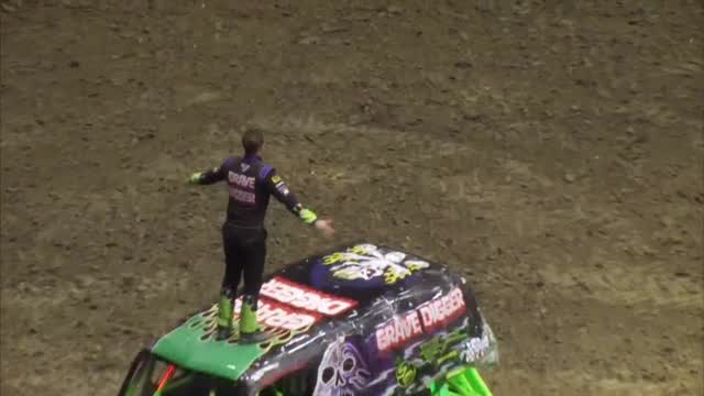 Instagram post by @westonanderson_gd for Monster Jam. Caption reads: @WestonAnderson_GD takes another @BKT_Tires....