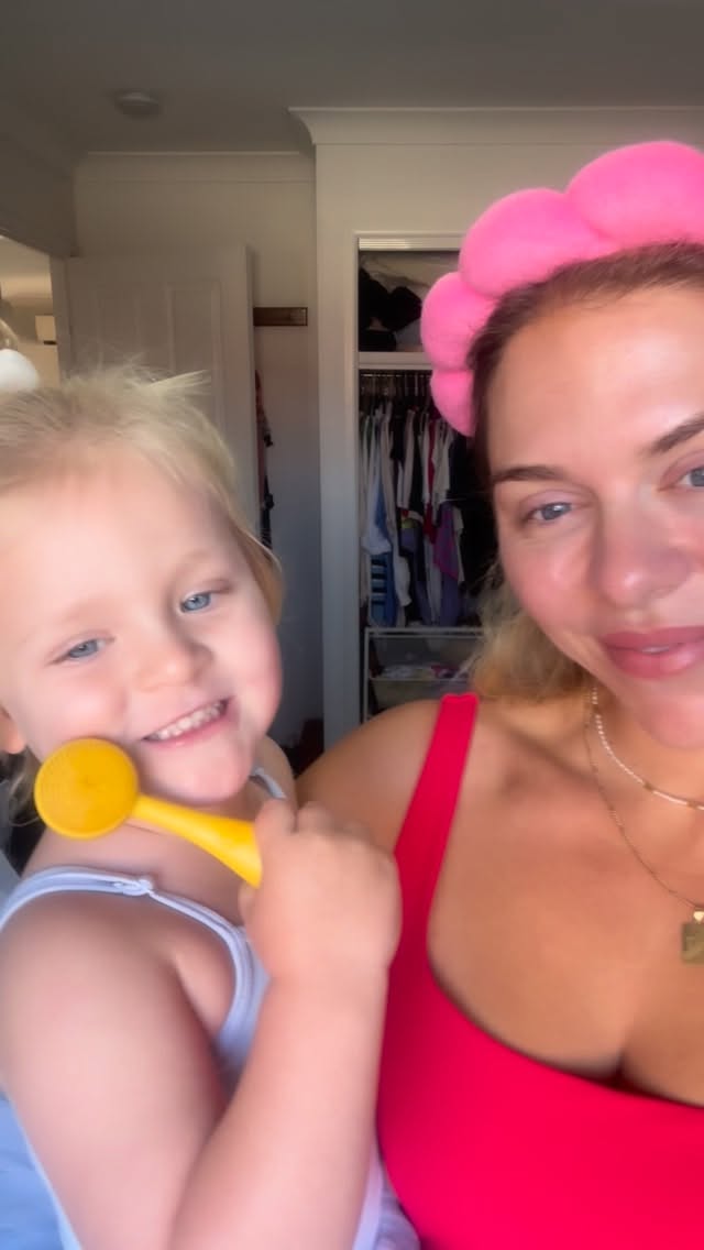 Instagram post by @tarapavlovic for PMD Beauty. Caption reads: She is actually obsessed with her dad, brother and....