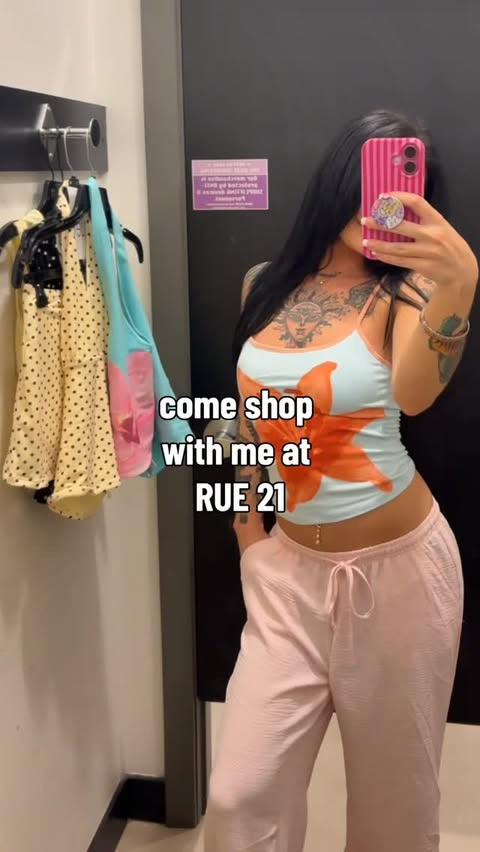 Instagram post by @relayhq_ for rue21. Caption reads: come shop with me @rue21 @relayhq_ 🌺🌴🛍️🐬....