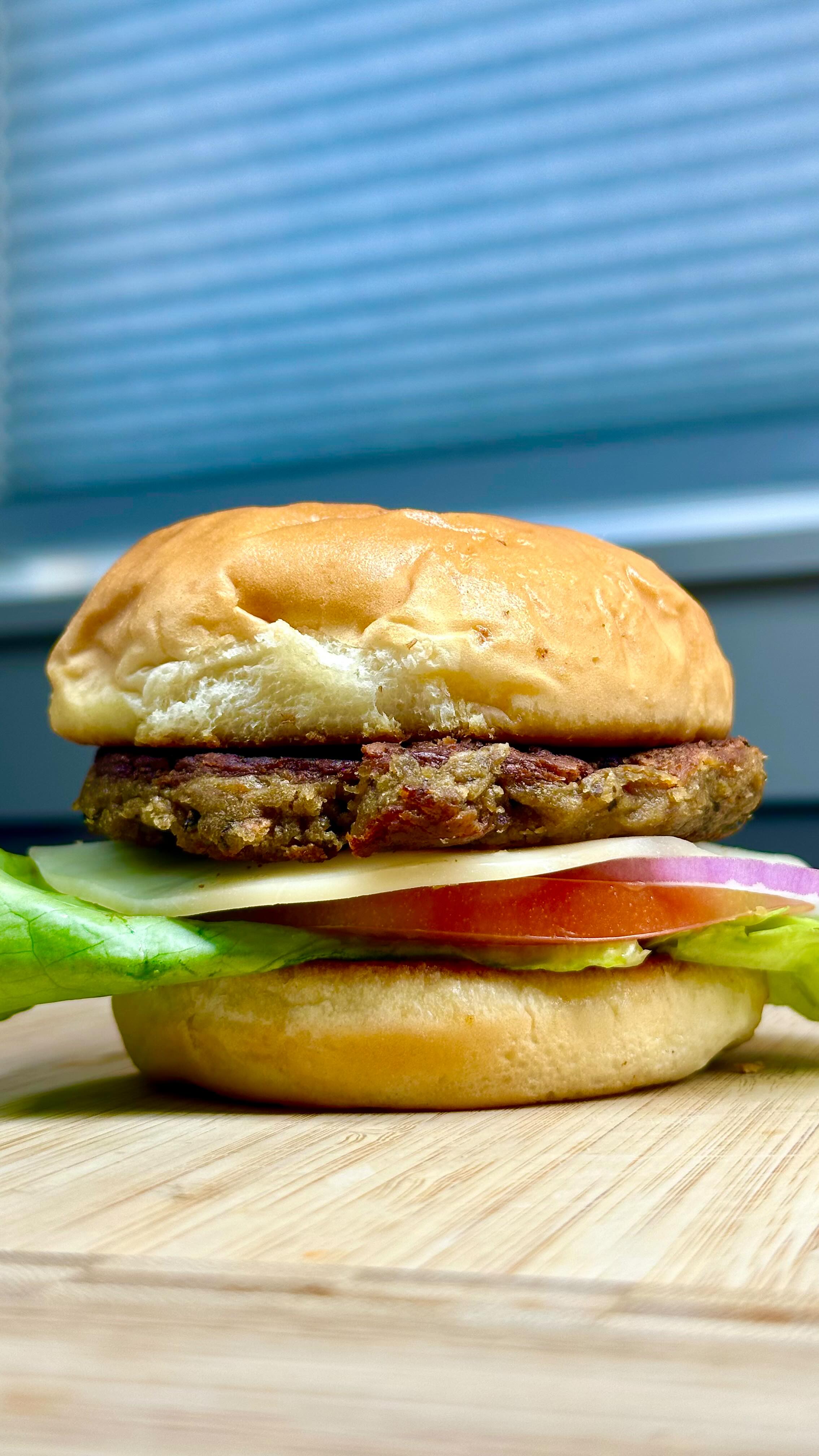 Instagram post by @mayltime for Actual Veggies. Caption reads: Found my new fave healthy veggie burger patty!....