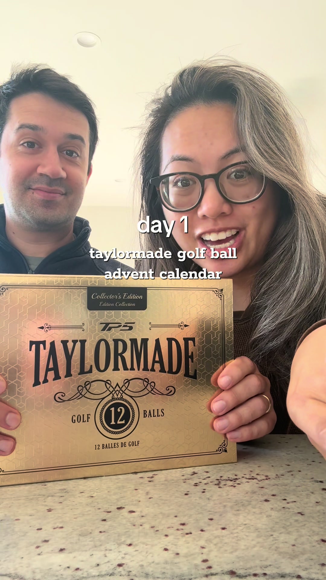 TikTok post by @liferuleswithjules for TaylorMade Golf. Caption reads: day 1: taylormade golf ball advent calendar reveal....