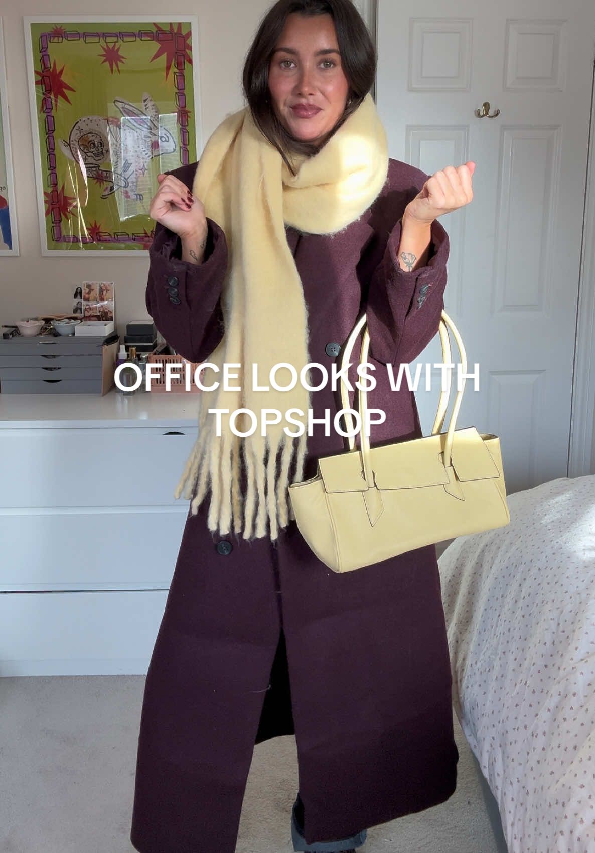 TikTok post by @katiemarywells for Topshop. Caption reads: Winter Office Outfit Haul with @TOPSHOP TOPMAN....