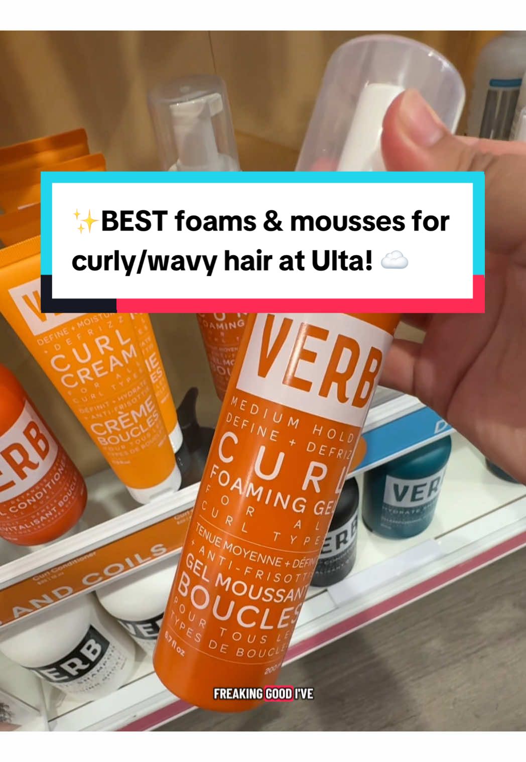 TikTok post by @beeanca_curls_beauty for Verb Products. Caption reads: [...] Mousse • @Rizos Curls Curl Defining Mousse •....