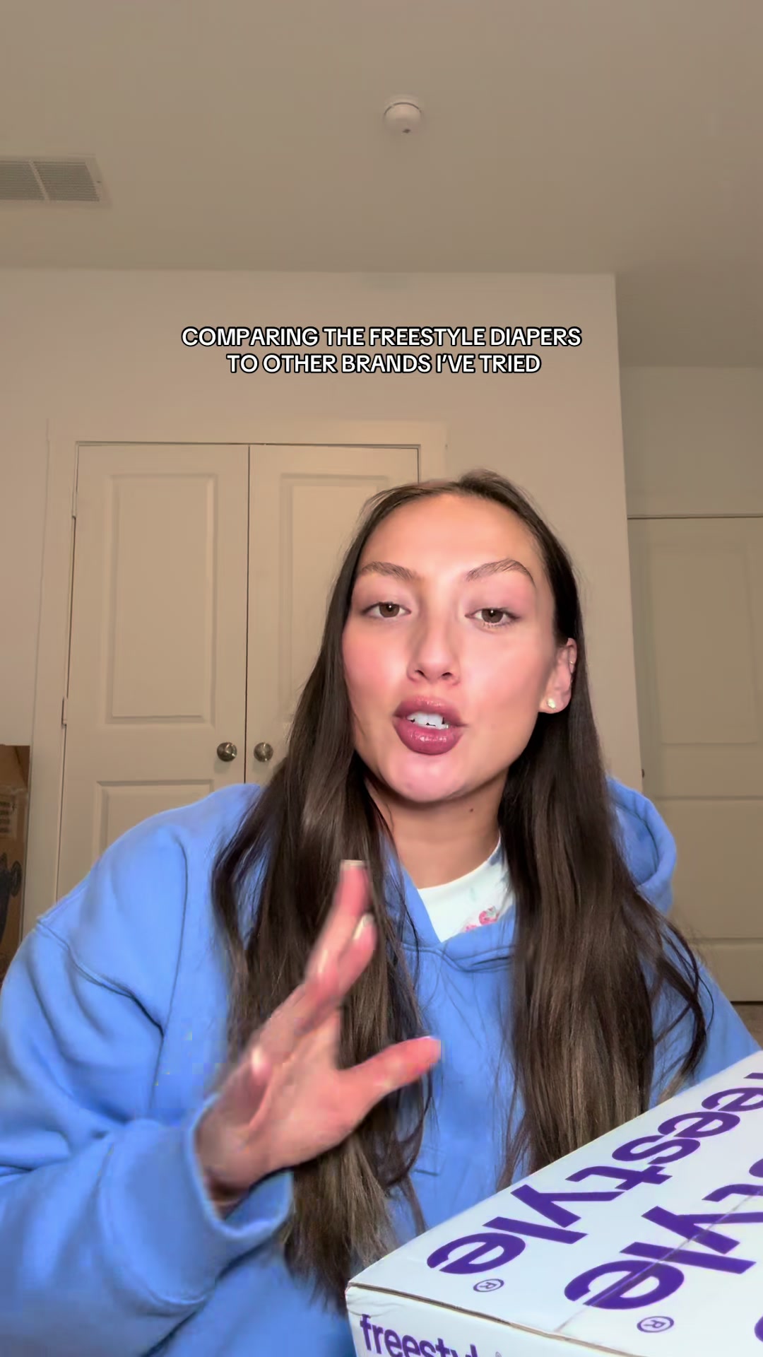 TikTok post by @danielleajeto for Freestyle. Caption reads: [...] #totalchlorinefree #newborndiapers....